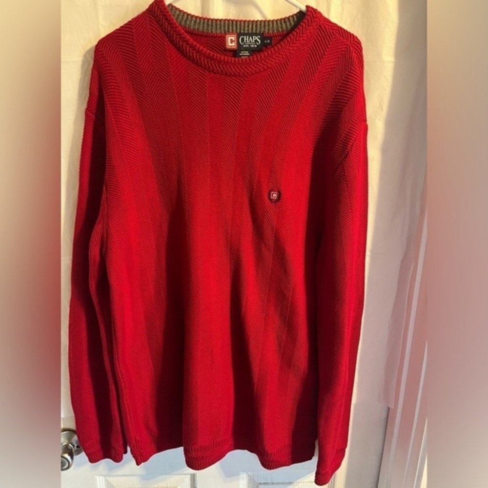 Vintage Chaps Ralph Lauren Sweater Large Red Harringbone Pattern‎ Hand Framed